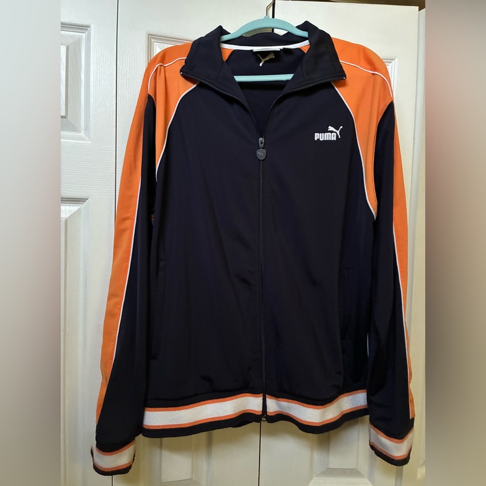 Puma Navy & Orange Zip-Front Track Jacket, Size  L